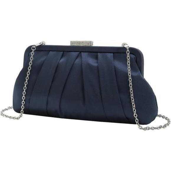 CHARMING TAILOR Classic Pleated Satin Clutch Bag Diamante Embellished Formal - Picture 2 of 7
